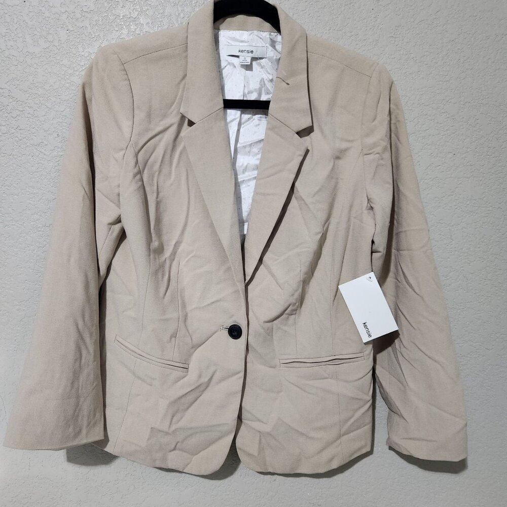 Kensie Womens Beige Blazer Jacket Size S Single-Button Closure Lined Pockets Lon
